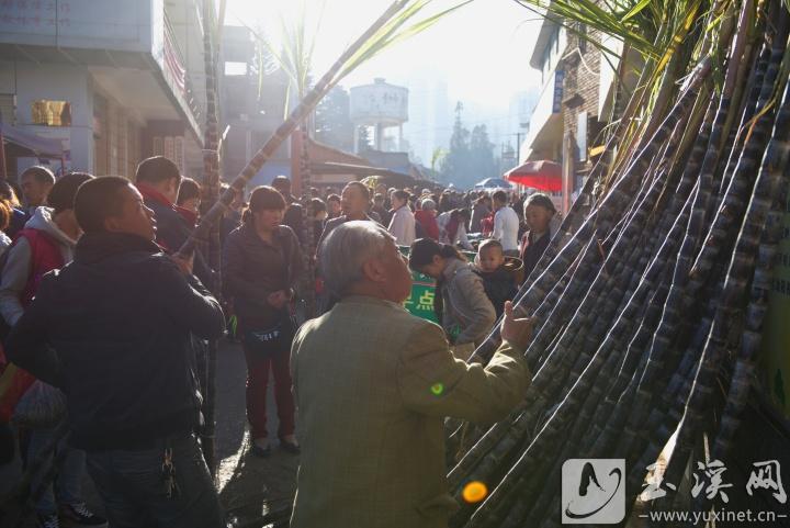 紅塔區(qū)市民在集貿(mào)市場購買甘蔗（攝于2014年1月30日，大年三十）。