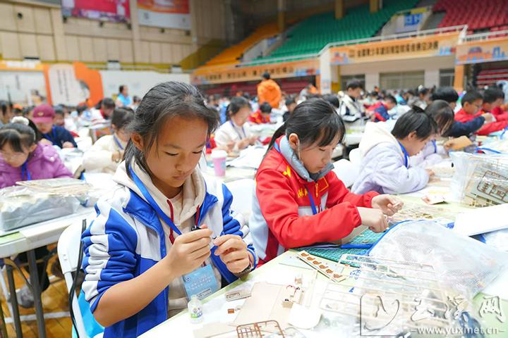 選手們認(rèn)真制作模型。